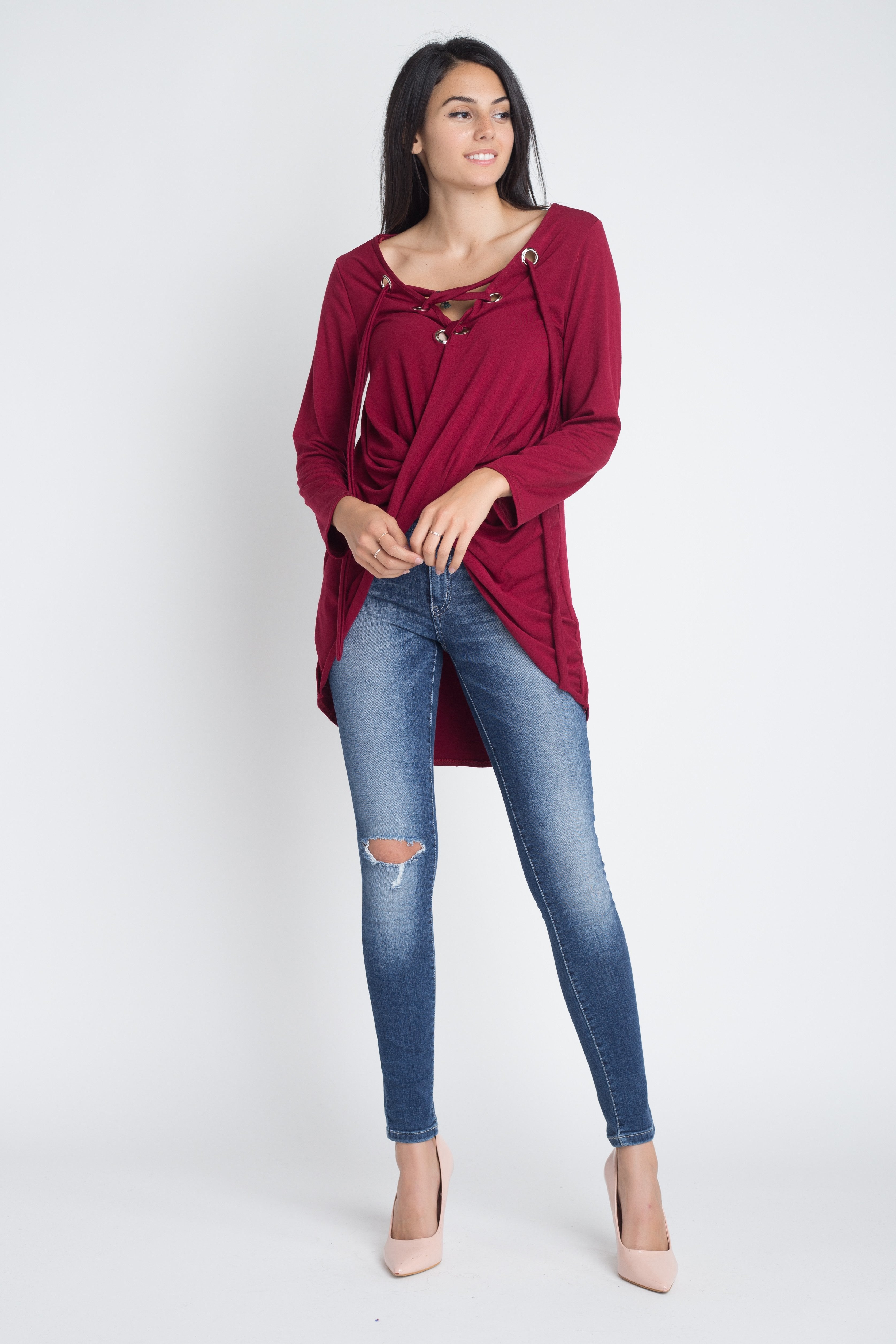 Women's Lace Up Wrap Long Sleeve Top