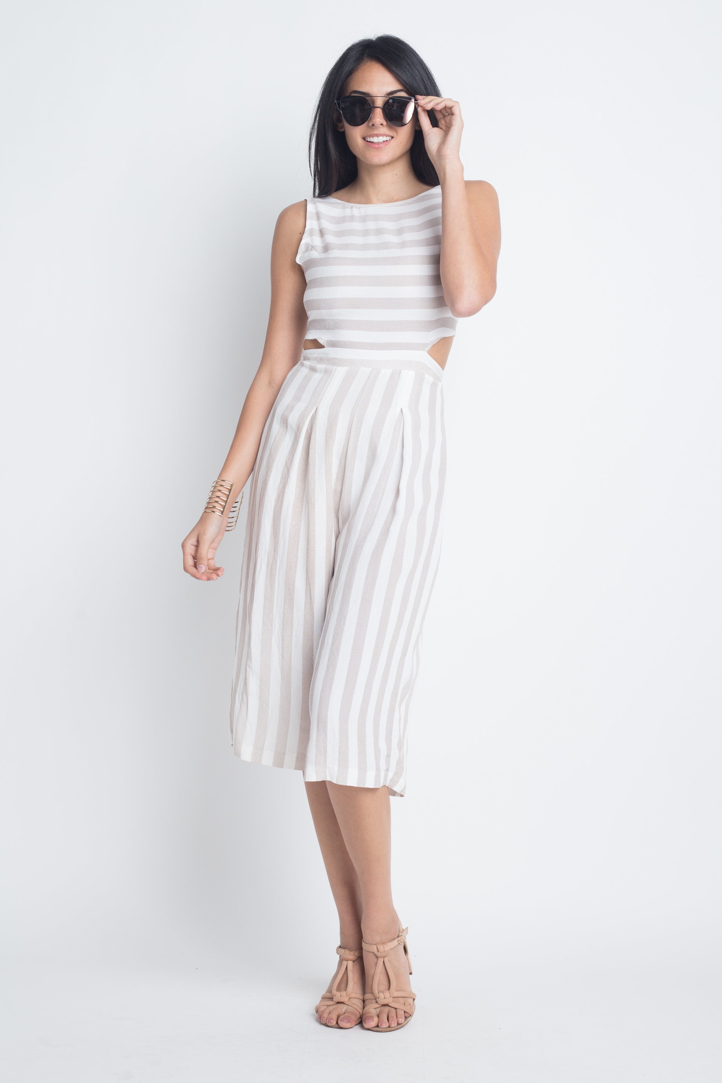 Women's Stripe Cut-Out Sleeveless Jumpsuit